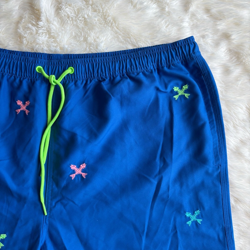 NWT Vineyard Vines Royal Blue Neon Fishbone Swimming Trunks Mens XL - Picture 2 of 5